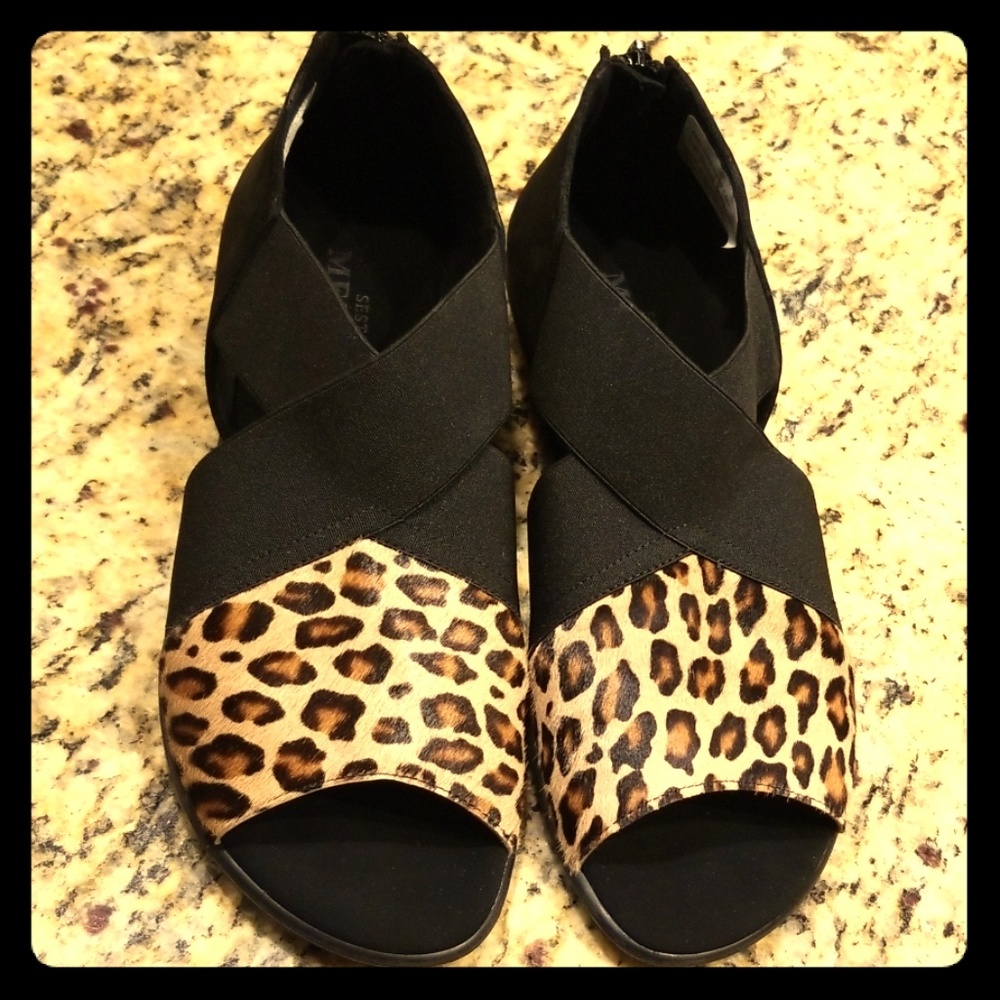 Sesto Meucci real German calf fur  leopard sandals